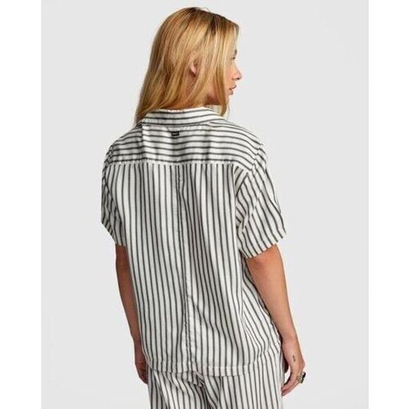 RVCA‎ Sunday Collection Striped Button Up White Shirt Womens Size Medium NWT Top - Picture 2 of 11